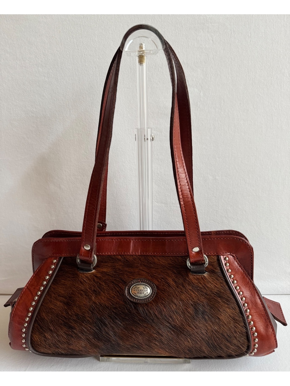 American West One of a Kind Hair-On-Hide Leather Tote Bag Western Studded